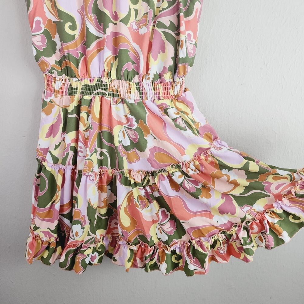 Show Me Your Mumu Wild Dreams Retro Ruffle Mini Dress Pink Green Floral NWT XXL - Picture 11 of 13
